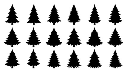 Set of black christmas tree silhouette vector design.