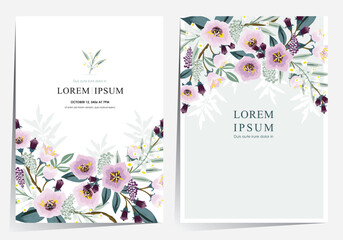  Vector Illustration Template Set of Summer Flowers in Cool and Fresh Colors 	