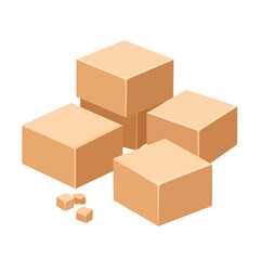 Isometric stack of light brown caramel fudge cubes. Sweet confectionery candy with small crumbles.