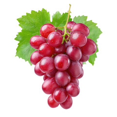 Fototapeta premium Fresh and Juicy Red Grapes with Green Leaves Isolated on White Background for Healthy Food and Nutrition Concepts