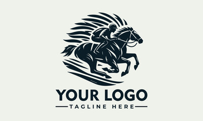 A stylized logo featuring a jockey riding a horse in full gallop, surrounded by stylized, flowing lines.
