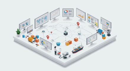 Obraz premium Global supply chain management in isometric design with digital data a