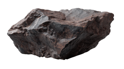 3d rendering of a dark, jagged rock floating against a transparent background, creating a dramatic and isolated presentation suitable for geological studies or visual projects