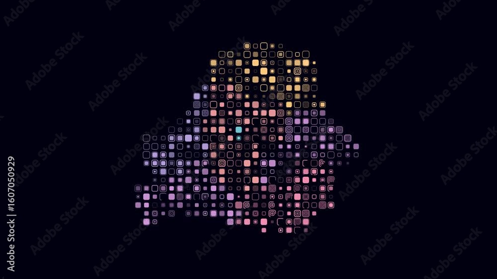 Poster belarus dotted animation. shape of the country build of pulsating colored dots. large size rounded s