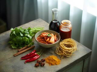 Varied food carbohydrates protein vegetables fruits dairy legumes on wood