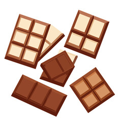 Fototapeta premium Assortment of milk and white chocolate bars and pieces in a flat vector illustration style.