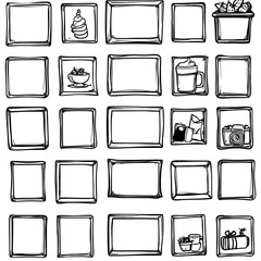 A set of modern doodle boxes with a hand-drawn style is shown in isolation
