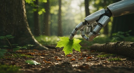 Robot hand picking leaf forest