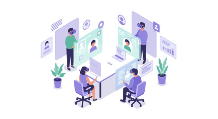 Collaborative virtual reality workspace in modern office setting