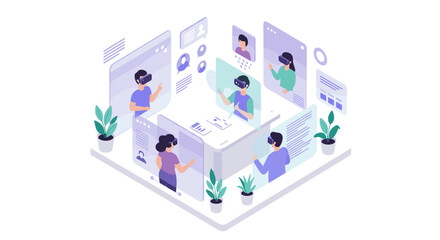 Obraz premium Collaborative virtual reality meeting in a modern office environment