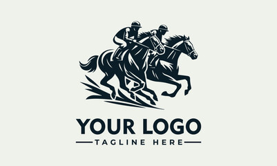 Two jockeys racing on horseback, a dynamic illustration for a logo.