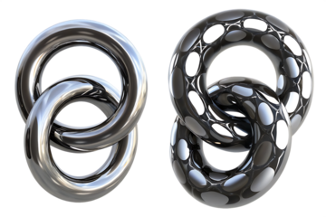 Interlocking chrome and perforated rings isolated on a transparent background silver