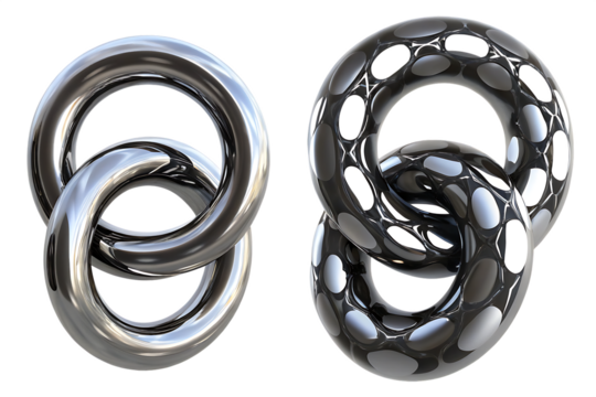 Interlocking chrome and perforated rings isolated on a transparent background silver