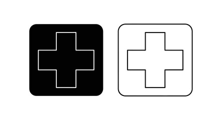Obraz premium Two simple medical cross symbols; one black, one white outline.