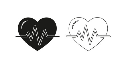 Two stylized heart icons, one black and one white, both featuring a heartbeat line graphic, representing health and wellbeing.
