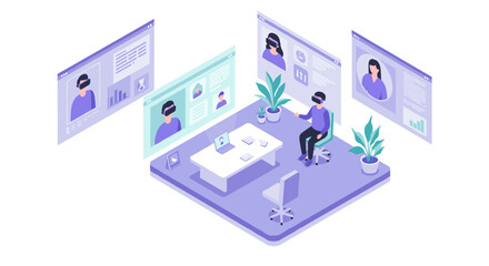 Isometric blue residential houses collection with trees and shadows