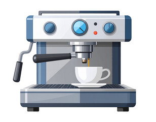  Flat Vector Espresso Machine Icon with Portafilter and Cup, isolated on transparent background PNG
