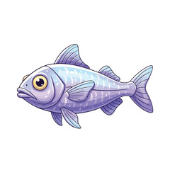 Cartoon illustration of a light purple fish swimming, showcasing detailed fins and scales.