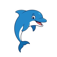 A cheerful cartoon dolphin leaps playfully, showcasing its vibrant blue coloring and joyful expression.