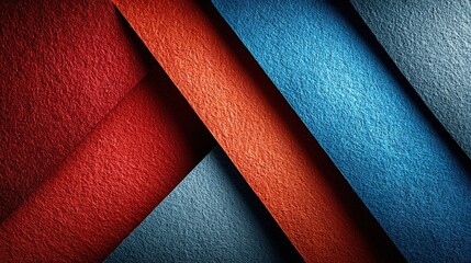 Red, blue, and white paper sheets arranged at an angle on a red background