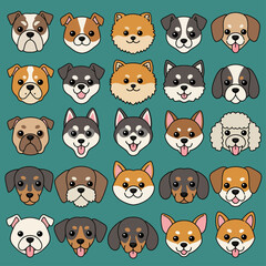 Obraz premium Cartoon vector of adorable dog faces.