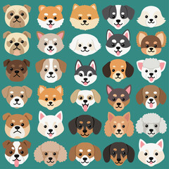 Cartoon vector of adorable dog faces.
