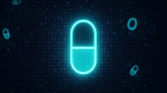 Digital Concept of Medicine and Technology with Capsule in Binary Background
