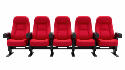 Comfortable red theater seats arranged in row, perfect for enjoying movies or events. Ideal for cinema or home theater setups