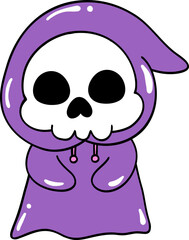 Cute Halloween The hooded ghost Doodle Elements Hand drawing.