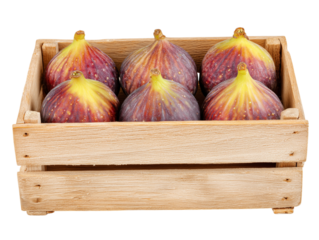 Fresh, ripe figs sit prettily in a wooden crate, a testament to nature's bounty and culinary potential