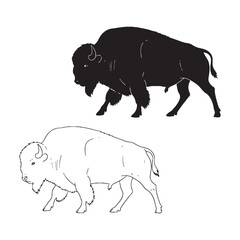Bison Form Duo - Simple Outline - Clean Lineart - Bison silhouette - Bison lineart - Bison vector - silhouette & lineart of Bison

