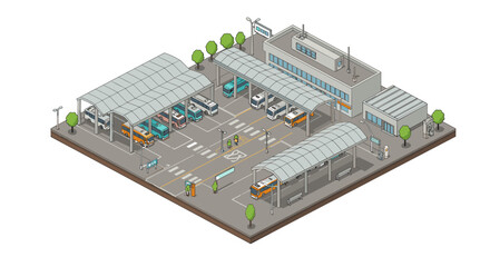 Obraz premium Isometric urban bus terminal with modern design and public transportat