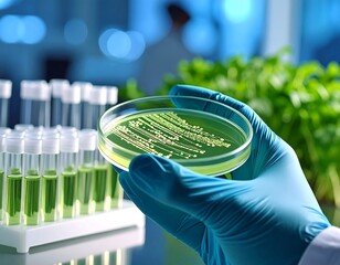 Scientist holding petri dish with bacterial colonies