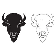A Bison Side View Art - Calm Demeanor - Strong Head - Bison silhouette - Bison lineart - Bison vector - silhouette & lineart of Bison

