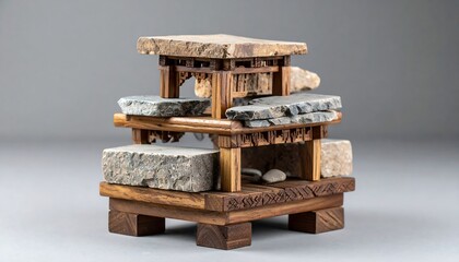 Wooden and stone layered structure