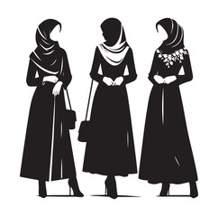 hijab style standing vector silhouette design white background