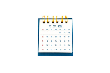 October 2026 blank desk calendar stand on white color background.