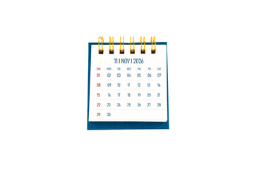 November 2026 blank desk calendar stand on white color background.