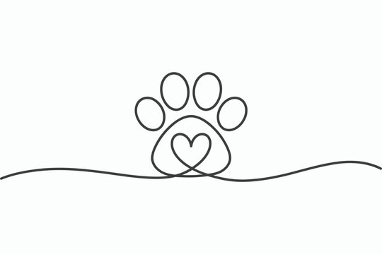 Naklejki Minimalist single line paw print with heart design
