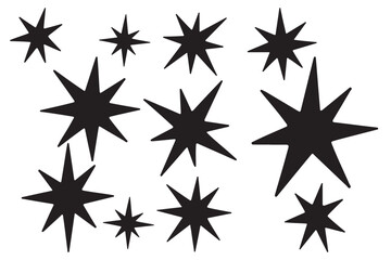 Fototapeta premium Set of trendy irregular black stars. Simple funky groovy abstract shapes. 
