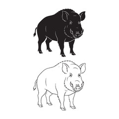 Boar Outline Set - Forest Dweller - Thick Bristle Coat - Boar silhouette - Boar lineart - Boar vector - vector set of Boar

