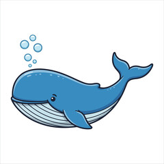 Obraz premium Cute Cartoon Blue Whale - Vector Character Illustration