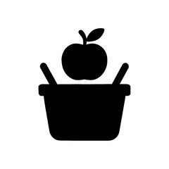 A simple pictogram set of a shopping basket silhouette with an apple, a versatile symbol and sign for groceries and healthy food.