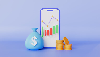 Trading stock with coin on mobile phone, Online banking money, Business investment graph income and profit