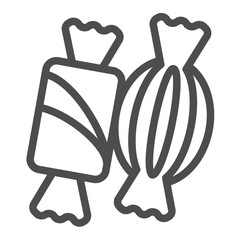 Two candies line icon, desert sweets concept. Vector graphics. Chocolate and lollipop candy pair sign on white background, outline style icon for mobile or web design.