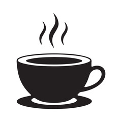 Steaming hot coffee cup and saucer silhouette for morning beverage enjoyment