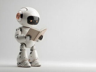 Naklejka premium humanoid robot holding book, standing alone, minimal presentation