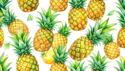 Watercolor pineapple pattern on white background (1)