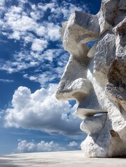Sculptural face against a vibrant sky