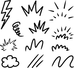 Obraz premium Black abstract shapes and symbols on white background lightning bolt